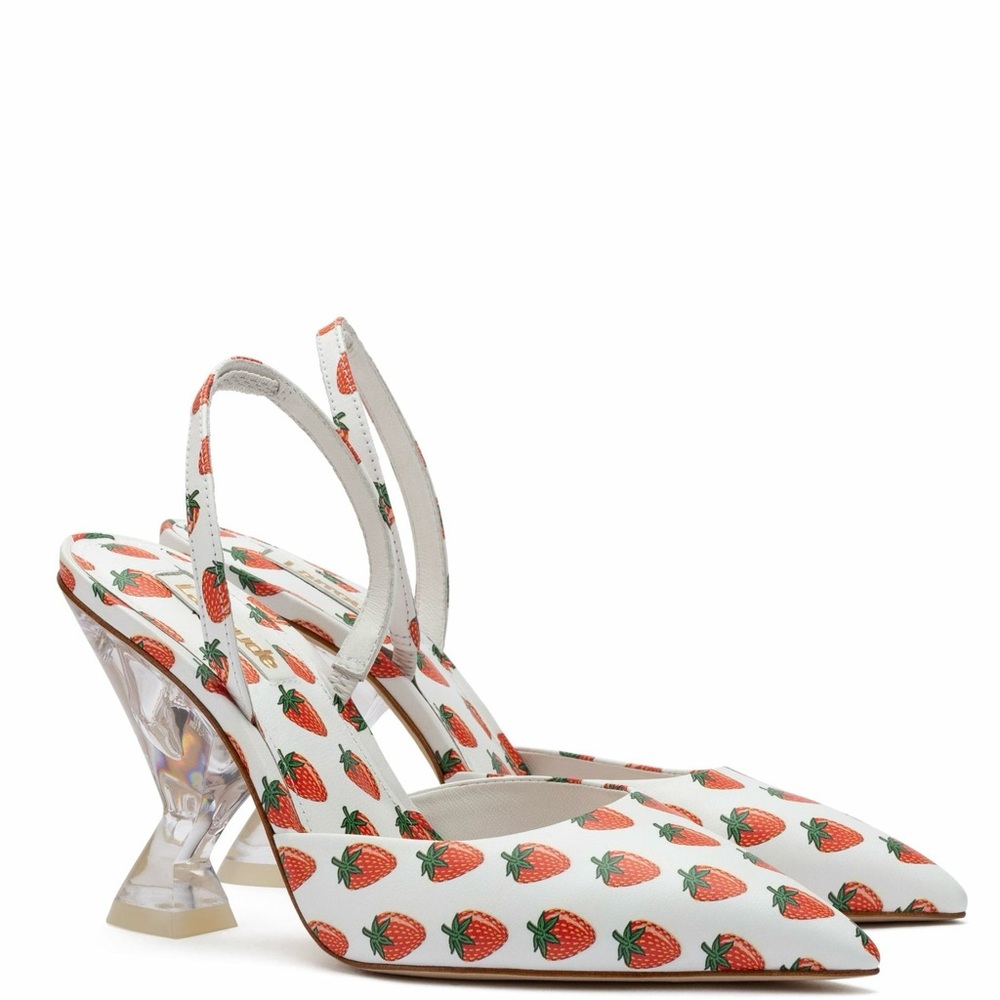 NEW Larroude Gaga Pump Leather Strawberry Print